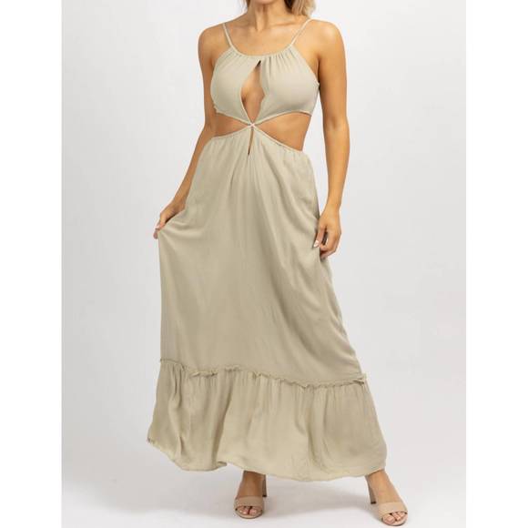 NEW ENDLESS BLU. tie back maxi dress in greige - Picture 1 of 5